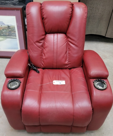 LEATHER POWER RECLINER WITH STORAGE