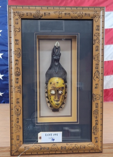 CARVED FRAMED AFRICAN CEREMONIAL MASK