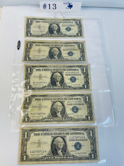 5- 1957 $1 SILVER CERTIFICATES