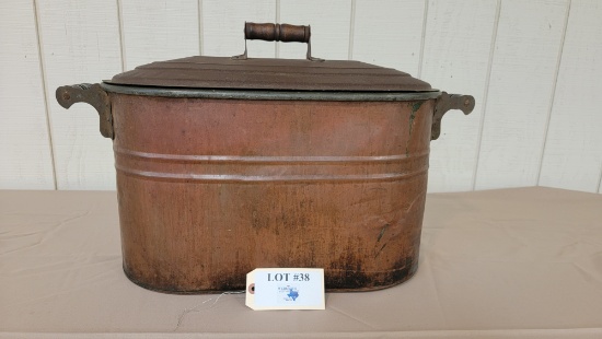 LARGE COPPER WASH TUB WITH LID