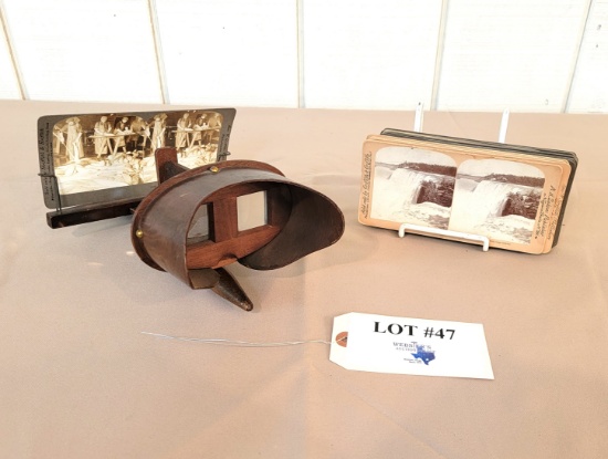 ANTIQUE STEREO VIEWER STEREOSCOPE WITH GRIFFITH AND GRIFFITH CARDS