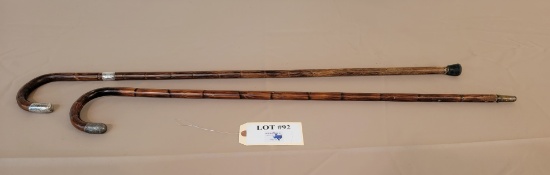 2PC WOOD WALKING CANES WITH STERLING SILVER TIPS