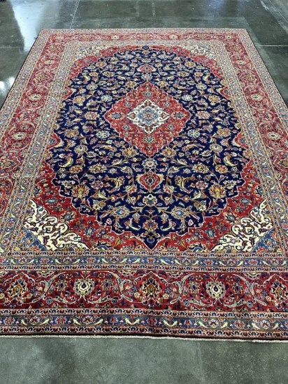 HAND KNOTTED PERSIAN KASHAN WOOL RUG 9'7" X 13'3"