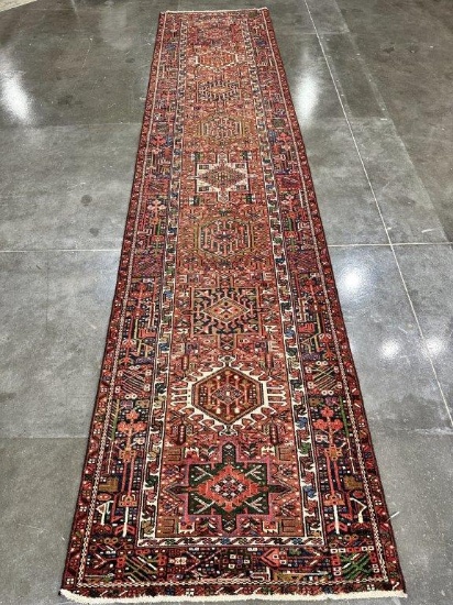 HAND KNOTTED ANTIQUE PERSIAN KARAJA HERIZ WOOL RUG 3'4" X 15'3"