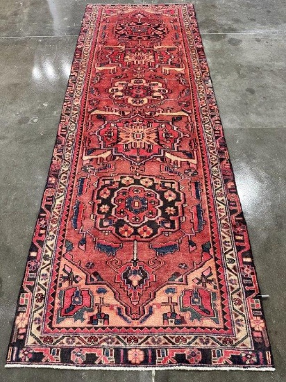 HAND KNOTTED PERSIAN HAMADAN WOOL RUG 3'7" X 10'3"