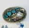 STERLING SILVER AND TURQUOISE BELT BUCKLE
