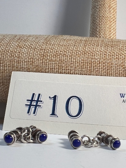 PAIR OF STERLING SILVER CUFF LINKS WITH LAPIS STONE