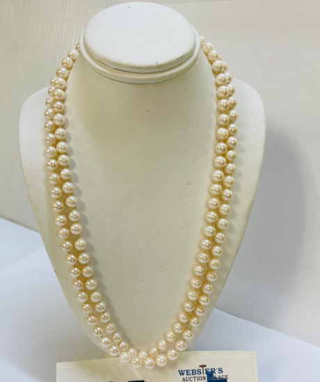16" DOUBLE STRAND PEARL NECKLACE WITH 14KT GOLD CLASP