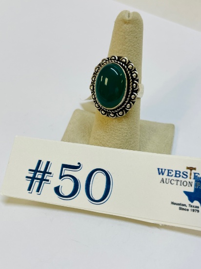 SILVER GREEN ONYX RING