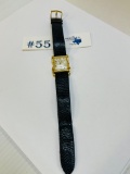 14KT BULOVA WATCH WITH LEATHER BAND