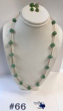 14KT YELLOW GOLD JADE NECKLACE AND EARRINGS