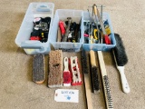 MULTI-TOOLS LOT - TAPE MEASURES, FILES, SCRAPERS AND BRUSHES