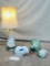 4PC TIFFANY AND CO BANK, LAMP, PEACOCK AND PAINTED POWDER DISH