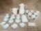 LOT OF COFFEE PITCHER, COFFEE MUGS, BUTTER DISH, HOT WATER PITCHER, CUPS AND SAUCERS
