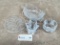 LOT OF 4 PRESSED GLASS SERVING PIECES AND CANDLE HOLDERS
