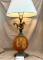 VINTAGE AMBER GLASS AND BRONZE LAMP