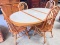 TILE TOP OAK PEDESTAL TABLE WITH 4 CHAIRS AND LEAF