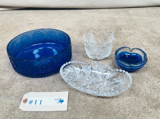4PC CRYSTAL AND PRESSED AND BLOWN GLASS