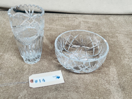 2PC CRYSTAL VASE AND CENTER BOWL