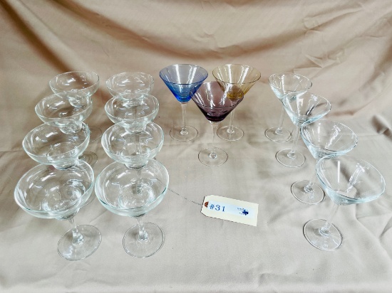 15 CRYSTAL MARTINI GLASSES AND MARGARITA GLASSES