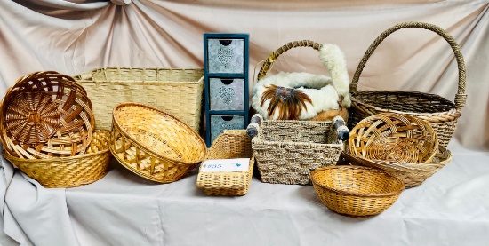 LARGE LOT OF BASKETS - FUR, FEATHERS AND VINTAGE