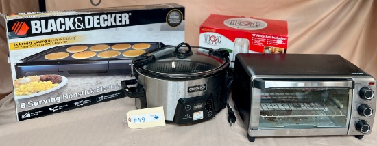 4PC APPLIANCES - SKILLET, TOASTER OVEN, CROCK POT AND MAGIC BULLET