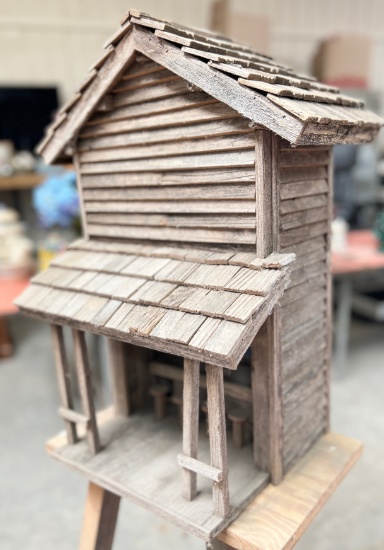 ANTIQUE BIRDHOUSE BAR ON STAND