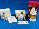 3PC LENOX CHRISTMAS SNOWMEN AND TREE GLOBE