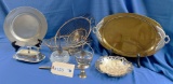 LOT OF SILVER PLATE AND METAL SERVING PIECES