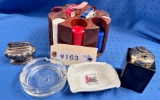 5PC VINTAGE ASHTRAYS, LIGHTERS AND POKER SET
