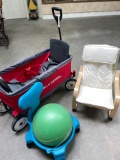CHILD'S WAGON, CHAIR AND BOUNCE BALL SEAT