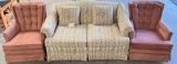 3PC SOFA AND PAIR OF SWIVEL CHAIRS