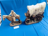 2PC WESTERN SCULPTURES - COWBOY AND WAGON