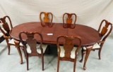 DINING TABLE WITH 6 CHAIRS, 2 LEAVES AND CUSTOM FIT COVER