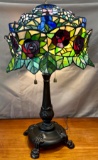 LEAD GLASS TABLE LAMP WITH BRONZE BASE