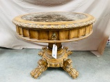 MARGE CARSON CARVED MARBLE TOP PARLOR TABLE