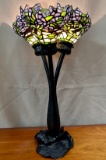 3 BULB LEAD GLASS TABLE LAMP WITH BRONZE BASE