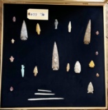 WOOD FRAMED SHADOW BOX WITH ARROWHEADS
