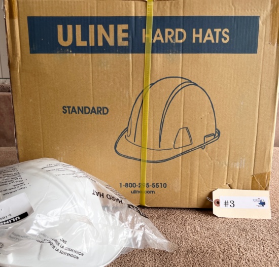 5 BOXES OF NEW ULINE WHITE HARD HATS - 16PC PER BOX