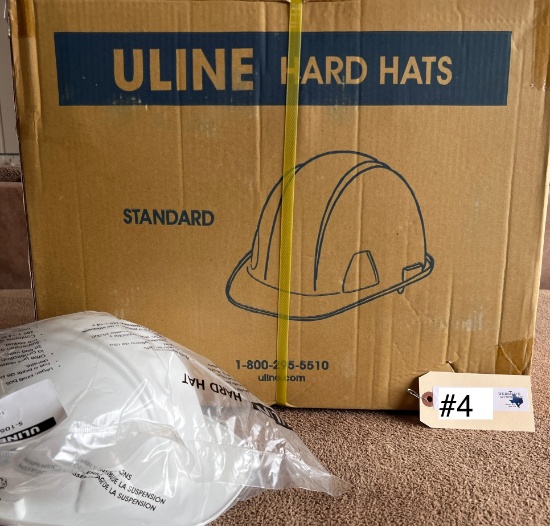 4 BOXES OF NEW ULINE HARD HATS - 16 HATS PER BOX