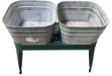 VINTAGE WHEELING METAL BEVERAGE STAND & 2 TUBS