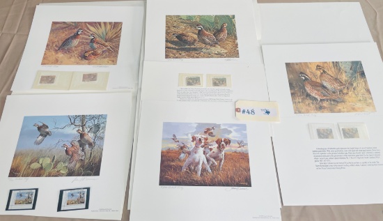 5 SIGNED TEXAS QUAIL STAMPS AND PRINTS