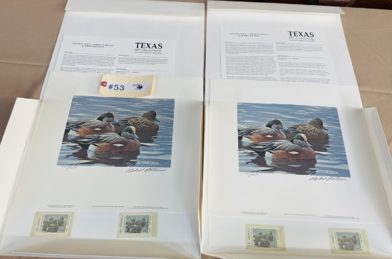 2 SIGNED AND NUMBERED TEXAS 10TH ANNIVERSARY WATERFOWL STAMPS AND PRINTS