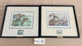 2PC SIGNED FRAMED DUCKS UNLIMITED PRINTS AND STAMPS