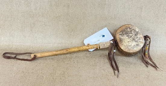 NATIVE AMERICAN DRUM RATTLE 20" IN LENGTH