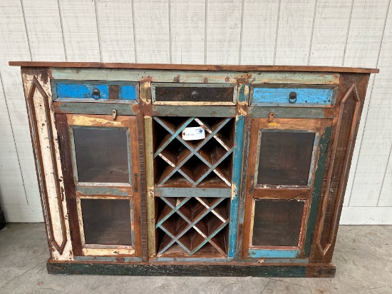 MULTI COLOR DISTRESSED BUFFET WITH WINE RACK