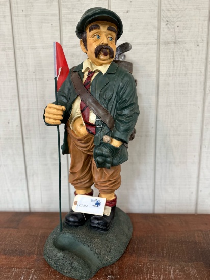 SOLID WOOD CARVED GOLFER STATUE