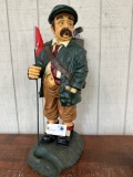 SOLID WOOD CARVED GOLFER STATUE