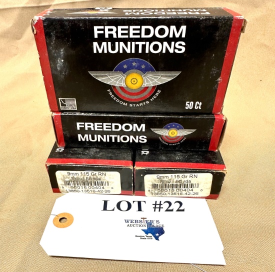 (4) BOXES FREEDOM MUNITIONS 9MM