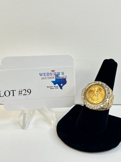 MEN'S GOLD 1996 $5 GOLD COIN RING WITH DIAMOND BEZEL